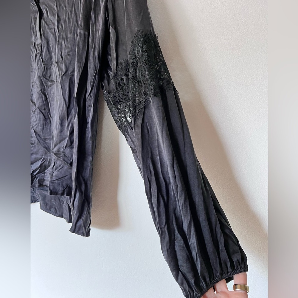 As By Df Black Lace Silk Button Down Long Sleeve … - image 4